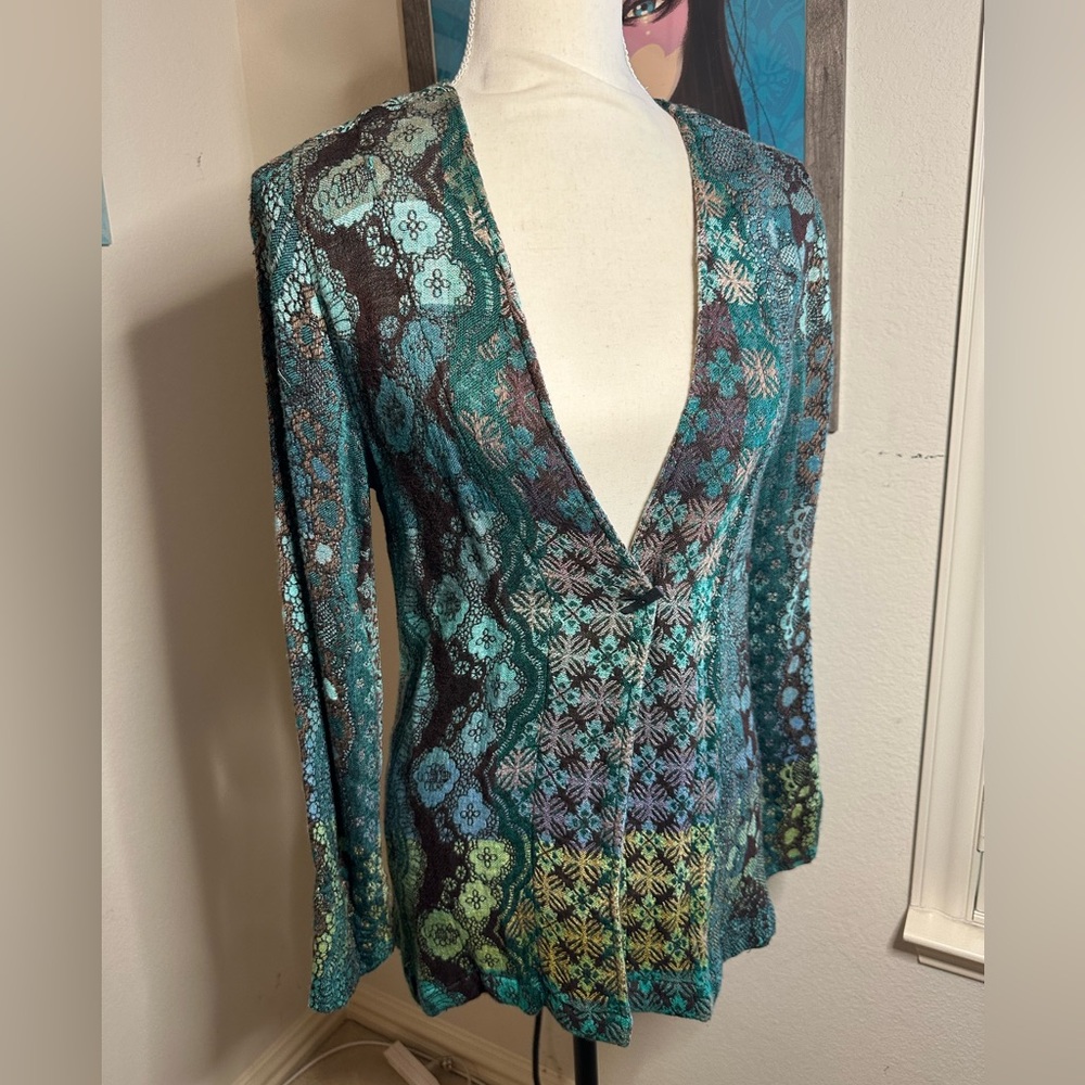 Soft Surroundings Saskia Super Soft Teal Woven Boho Relaxed Fit Jacket Sz S View 2